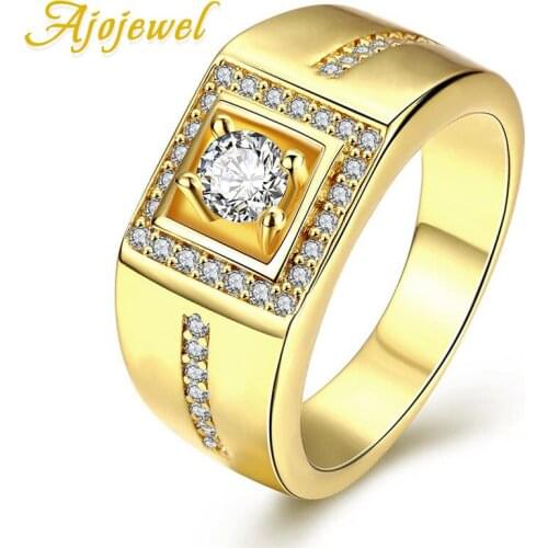 Ajojewel Luxury Cubic Zirconia Ring Men Jewelry Bague Homme Golden Man Rings High Quality Anillo Masculino