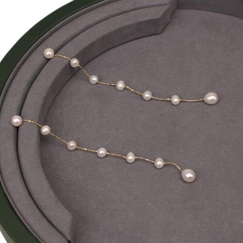 Gold plated solid 925 sterling silver chain real natural pearl long dangle earring women wedding party gift