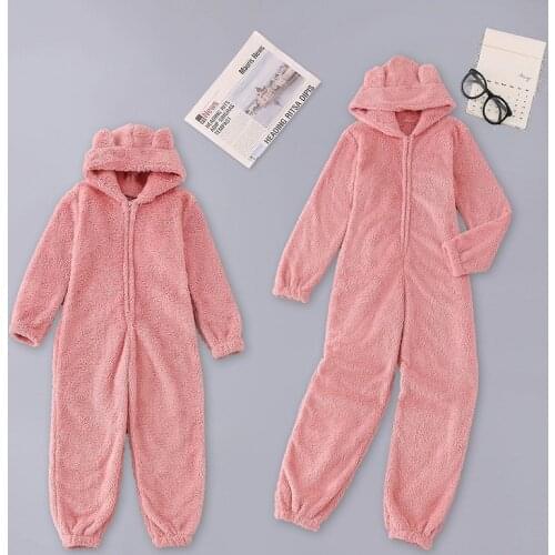 Family Look Matching Onesie Pajamas Nightgown Women Girls Winter Sleepwear Long Sleeve Plus Plush Thick Hooded Homewear Robes