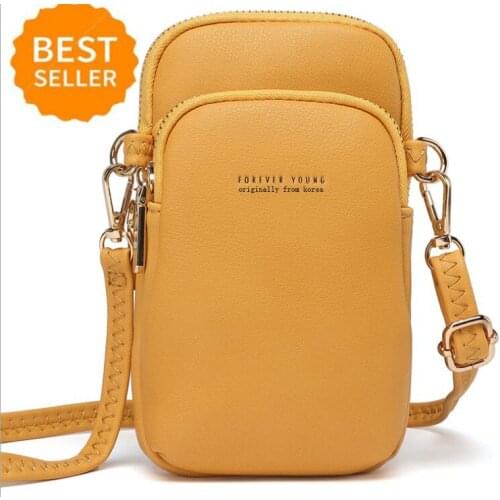 Woman PU Leather Solid Crossbody Bags Cellphone Bag Fashion Daily Use Card Holder Small Shoulder Bag For Women Gift For Girl