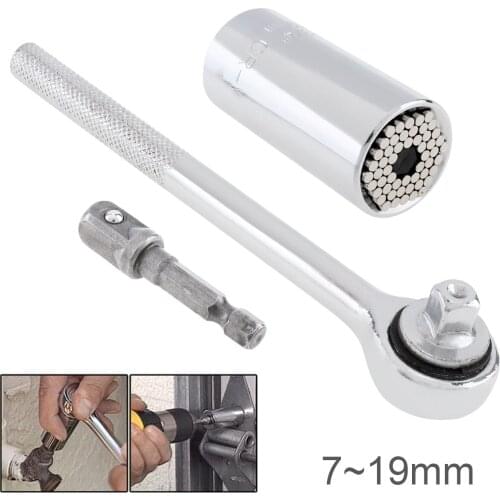 Ratchet universal wrench 3pcs / lot of Universal Key Socket Head Wrench Sleeve 7-19mm Ratchet Drill Kit Grip Sleeve Hand Tools