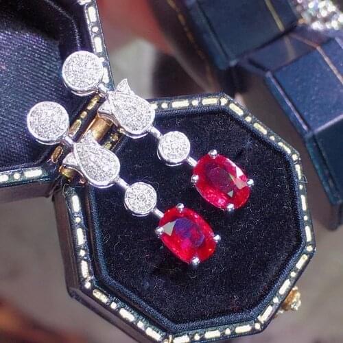 YF201106 Ruby Earrings 18 K Gold AU750 100% Nature 2.05ct Red Ruby Female Earrings Fine Gift women Stud Earrings