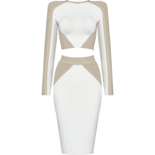 New Bandage Two Piece Women Long Sleeve Top Mini Skirts Elegant Bodycon Set Suits Autumn Winter 2 Piece Set