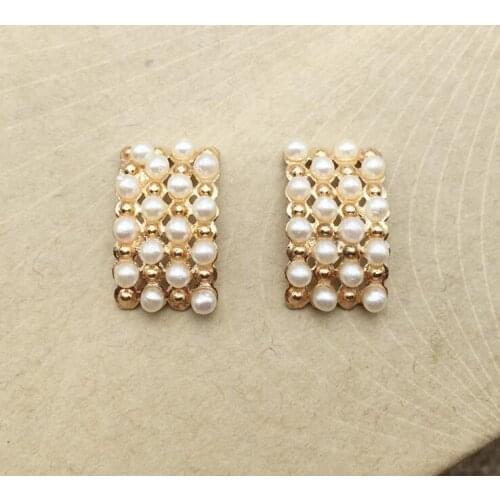 10*18mm 20pcs/lot Pearl decoration Rectangle arc-shaped gold base hair Embellishment buttons