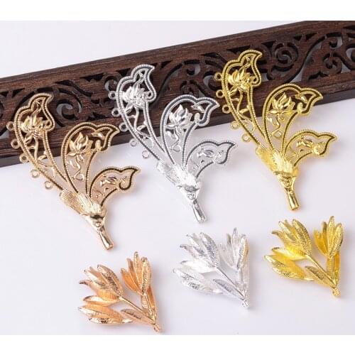 10pcs Metal Alloy Accessories Gold Silver Plated Flowers Leaf Connectors DIY Handmade Material For Jewelry Making
