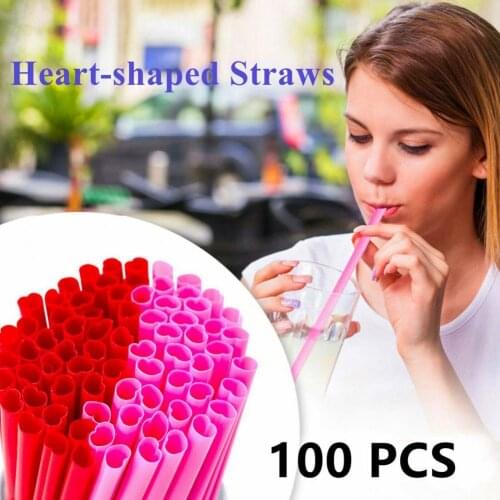 100Pcs/100Pcs/Set Straws Heart-shaped Disposable Food Grade Mini Stirring Straws Milk Bar Accessories For Wedding Party Supplies