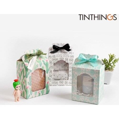 100 PCS Gift Paper Box With Window Ribbon Wedding Party Kids Birthday Toy Paper Box Towel Underwear Jar Gift Paper Packaging