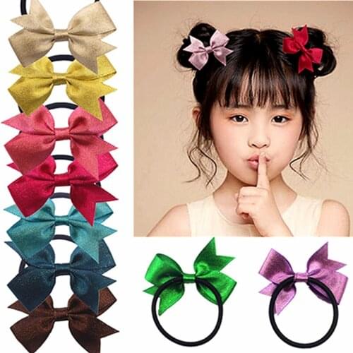 2 Inches Solid Color Ribbon Bows Toddler Elastic Hairband Fashion Handmade Dovetail Bowknot Hair Rope DIY Headwear Birthday Gift