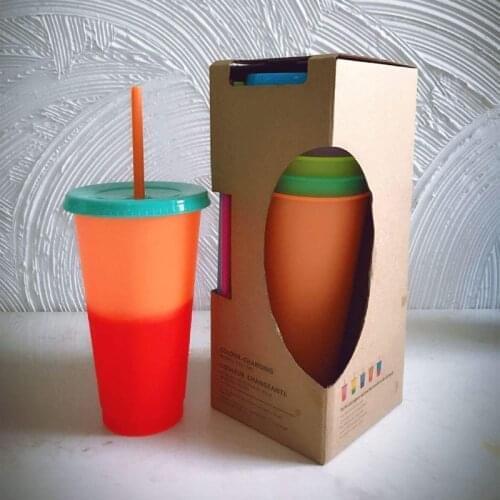 40set Color Changing Cold Cups Reusable Temperature CHANGING Mugs 24 oz Stadium Cold Beverage Cup With Straw Fast Shipping