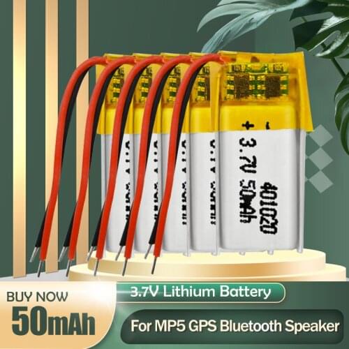 401020 3.7V 50mAh Lithium Polymer Li-po Rechargeable Battery For MP4 GPS LED Bluetooth Headset Speaker Smart Watch Flashlight