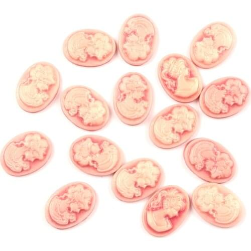50Pcs Pink Resin Oval Girl Decoration Crafts Flatback Cabochon Embellishments For Scrapbooking Beads Diy Accessories 13x18mm