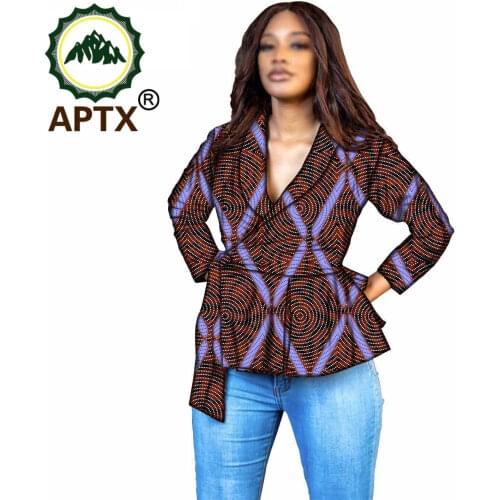 African Clothing For Women batik V collar Ankara Style Long Sleeve Fashion plus size Contracted Design Casual Elegant