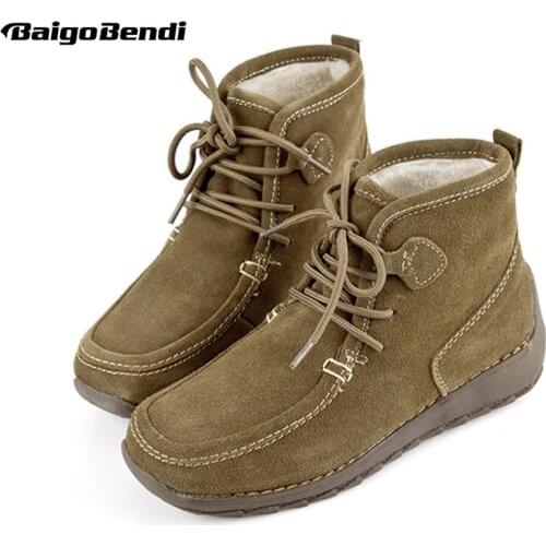 Clearance sale ! Big Size 41 Woman Cow Suede Leather Super Warm Boots Ladies Snow Ankle Boots Winter Plush Cotton Shoes