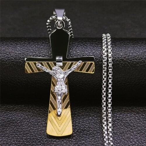 Stainless Steel Christian Jesus Cross Chain Necklace Women/Men Gold Chain Necklaces Jewelry llaveros para hombre XH6010S05