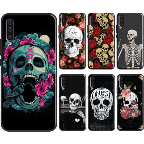 Skeleton bones horrible Flower Skull Soft Case For Samsung Galaxy A52 A42 A12 A20e A21S A10 A40 A50 A70 A51 A71 A31 A41 Cover