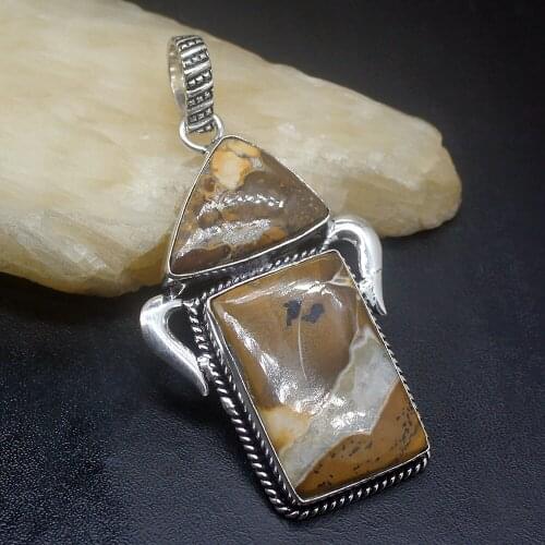 Gemstonefactory Jewelry Big Promotion 925 Silver Vintage Natural Ocean Jasper Fashion Women Ladies Gifts Necklace Pendant 0328