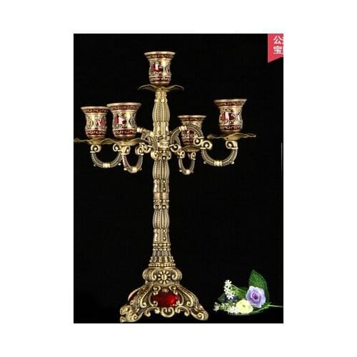 H 41cm 5 arm brwon/ gold color antique candlestick gold candelabra christmas decorations for home decoration ZT012