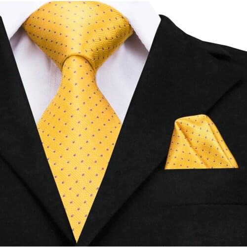 Hi-Tie Gold Silk Tie 2018 New Designer Yellow Dots Large Ties for Men High Quality Hand Jacquard Woven Neck Tie 160cm CZ-009