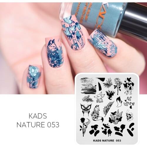 KADS New Nail Art Stamping Plates Nature 053 Butterfly Flower Fox Leaf Designs DIY Manicure Stencil Templates Polish Transfer