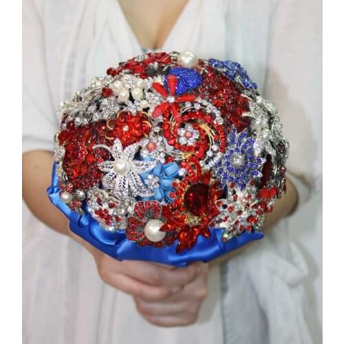 Red and blue the collision jewelry holding flowers, the bride wedding brooch bouquet for red and blue wedding special