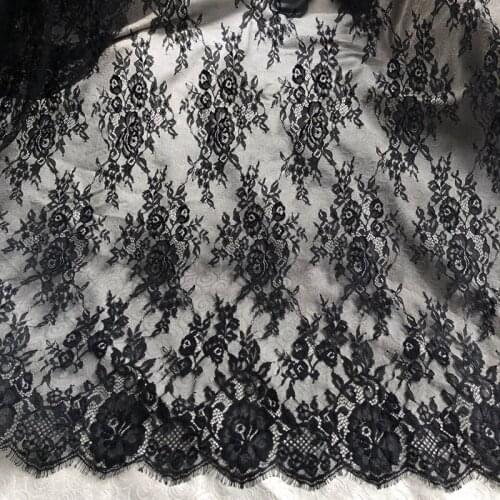 3 M/ Lot 150CM Wide off white black jacquard eyelash lace fabric diy craft wedding dress clothing lace material