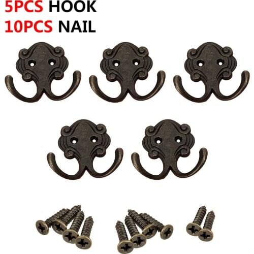 5PCS Hook Zinc Alloy Kitchen Clothes Bag Hanger Door Back Coat Hook Vintage-colored Hook Versatile Easy To Install And workable