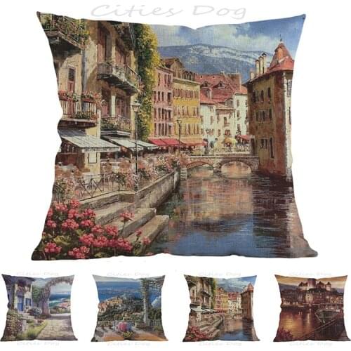 Annecy painting art in the idyllic French afternoon 45*45cm square pillow case Cushion cover bar sofa pillow cushion coves