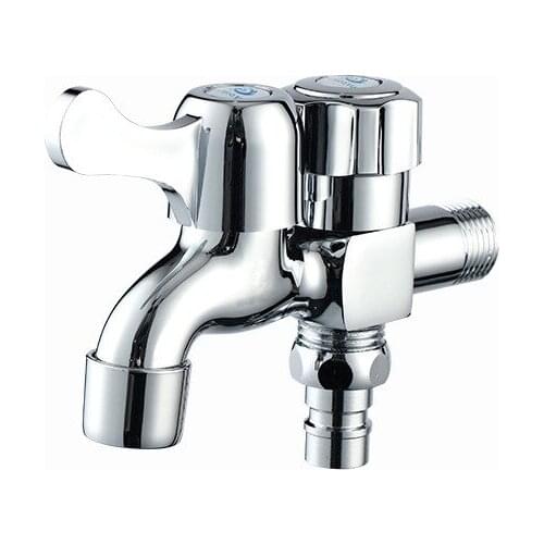 Brass Wall Mount Single Cold Washing Machine Faucet G1/2 Double Spouts 2 Handles Water Tap Kitchen Laundry Bathroom Bibcock Taps