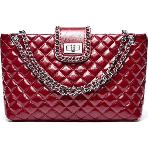 Fashion Ladies Diamond Pattern Chain Shoulder Bags Female Genuine Leather Handbag High Quality Casual Totes Bag For Girls New