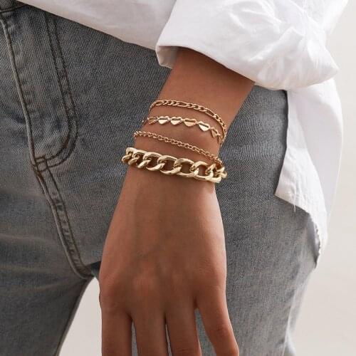 Fashion Gold Multilayer Metal Chains Bracelets Jewelry Sets For Women Luxury Couple Punk Bracelets Gift Female Accessories