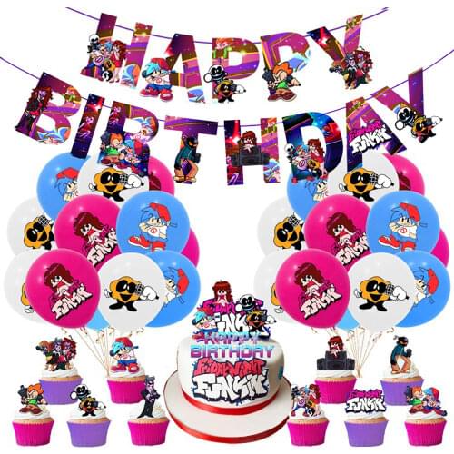 Friday Night Funkin Birthday Party Supplies Set Party Decorations Banner Balloons Cake Cupcake Topper Kids Birthday Gift 32pcs