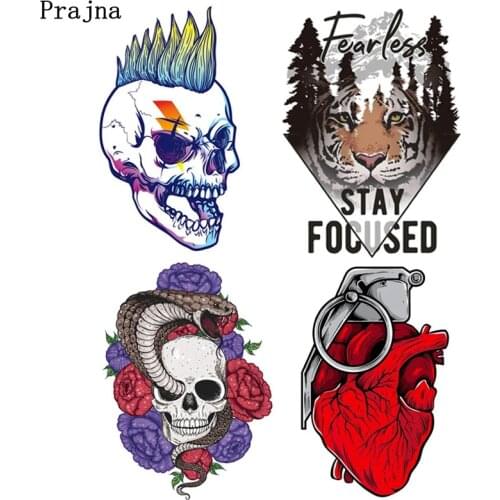 Rose Skull Patches Applique Iron-On Transfer For Clothing Stickers Punk Heart Patch Heat Thermal Transfer For Clothes Print