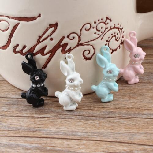 New Pealrs/Rhinestone decoration Alloy drop oil Candy Color Animals Shape Cartoon Rabbits Pendants Charms diy Jewelry making