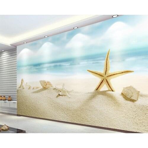 Beibehang Custom wallpaper blue sea beach starfish fresh Mediterranean TV background wall living room bedroom mural 3d wallpaper