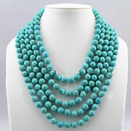 Fashion 8mm Bead stone Choker Necklace 5 Row Woman Gift Exaggerated Jewelry stone Stone