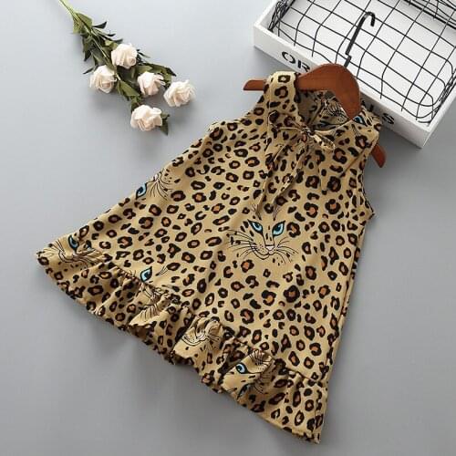 Girl princess Leopard dress Summer children bow knot clothing girls casual dresses for 3-8 years kids Clothes