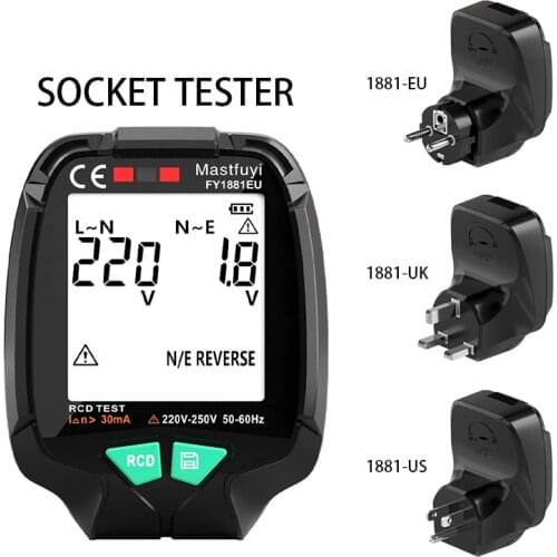 Full Screen Socket Tester Voltage Test EU/UK/US Plug Line Tester RCD Voltage Measurement Socket Tester Polarity Phase Check