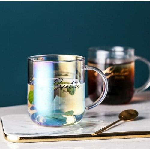 Transparent Glass Cup Colorful Home Coffee Milk Tea Beer Juice Water Glass Cups Mugs Creative Kitchen Bar Supplies Drinkware Mug