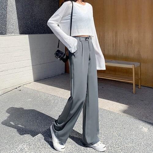 Plus Size Straight Tube Suit Pants Womens High Waist Pant New Loose Black Wide Leg Pants Womens Autumn Ladies Trousers Women