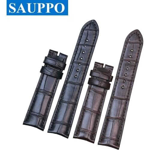 SAUPPO Crocodile Leather Watchband 20mm Black Dark Brown Men Watch Strap Suitable for Vacheron Constantin Patrimony