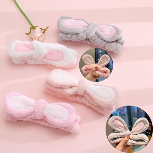 KINFOLK Woman Lovely Rabbit Headband Elastic Hairband Wash Face Turban Girls Cute Hair Holder Ladies Band Hair bunny ear