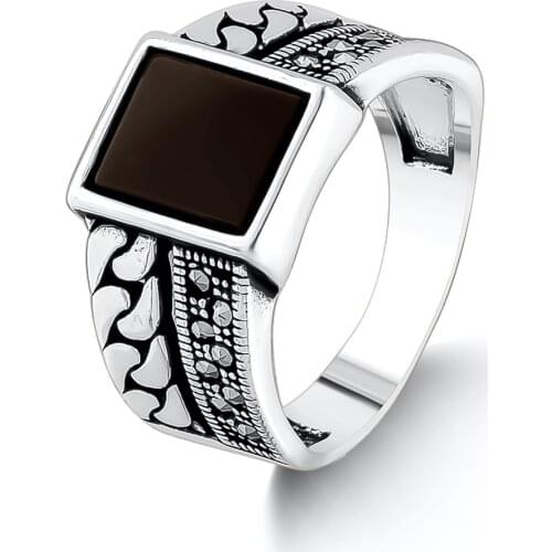 Homemade Ring with Rectangle Black Onyx Gemstone For Men Solid 925 Sterling Silver Made in Turkey