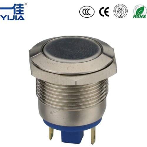 Silver contact 19mm Momentary round flat Push Button Switch On Off GQ19F-10/J Self Reset return stainless steel 2 pins 1NO metal