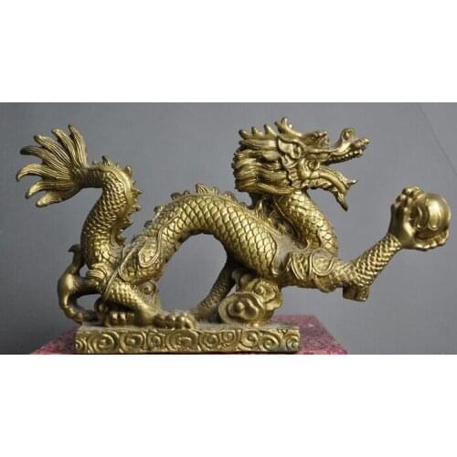 Collect Old Chinese Feng shui auspicious Zodiac animal Dragon Play beads statue