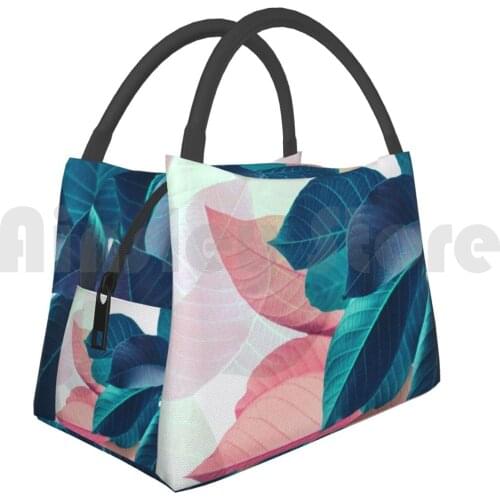 Cooler Lunch Bag Picnic Bag Blue Pink Plant Leaf Blue Pink Leaf Leaves Botanical Foliage Plant Colorful