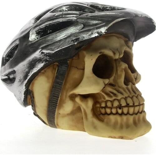 Gothic Skull Decoration Wearing Cycling Helmet Skull with Bike helmet Life Cycle Skeleton Biker Dead Man Skull Statue Figurine