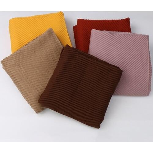 2021 Women Plain Ripple Striped Viscose Shawl Scarf Fashion Crinkle Pashmina Stole Foulards Bufandas Muslim Hijab Snood 180*90Cm