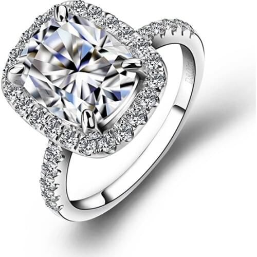 Elegant Luxury Engagement Ring 18k White Gold 4 Claws Radiant Cut Moissanite Diamond Wedding Ring For Women