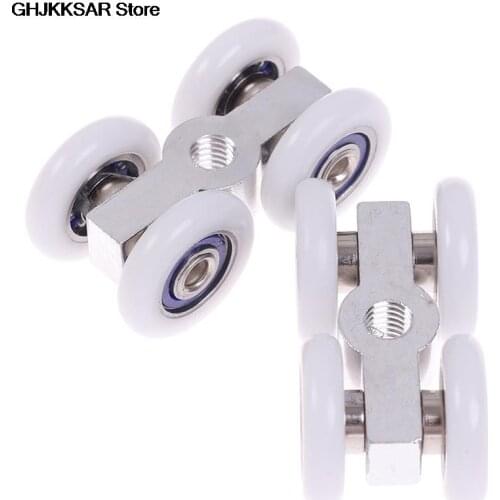 2Pcs Shower Room Aluminum Four-wheel Hanging Pulley Roller For Bathroom Glass Slide Door Waterproof Bearing Crane Toilet Door