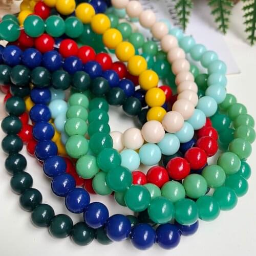 8mm Pretty Color Glass Beads Pink Green Yellow Jade Loose Spacer Charms Beads for DIY Bracelet Jewelry Making Accessories 15inch